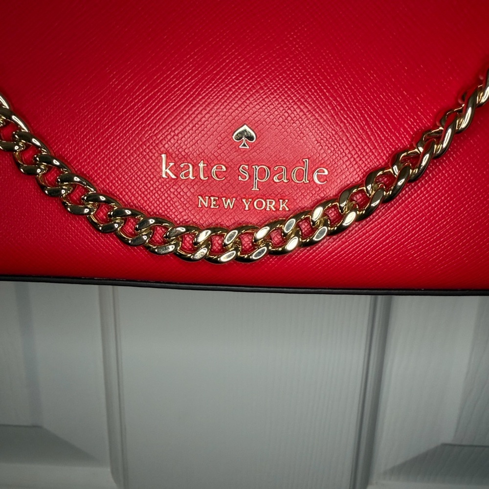 EUC - LIKE NEW - Kate Spade Red Convertible Bag with Gold Chain Detail - Picture 3 of 16